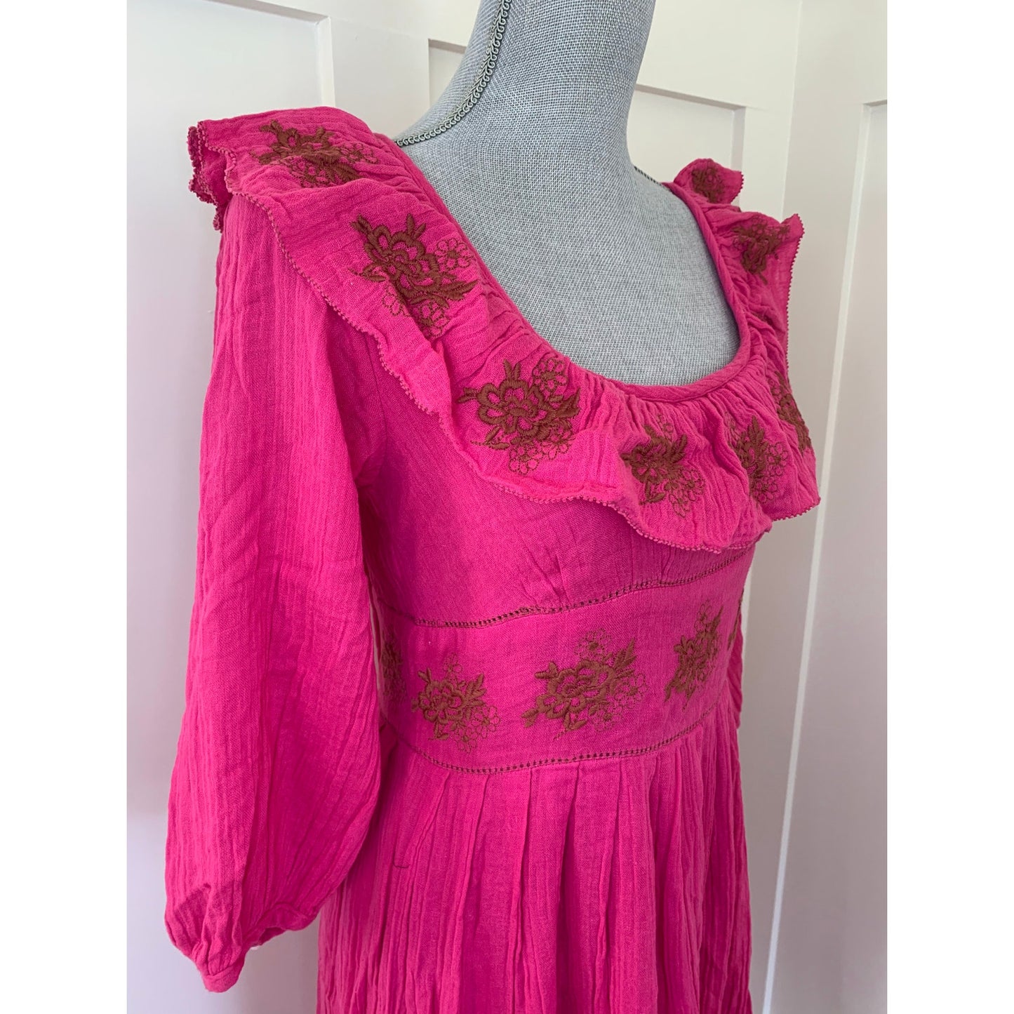 Free People Lovers Lane Maxi Dress in Pink Phenom Medium Floral Embroidered
