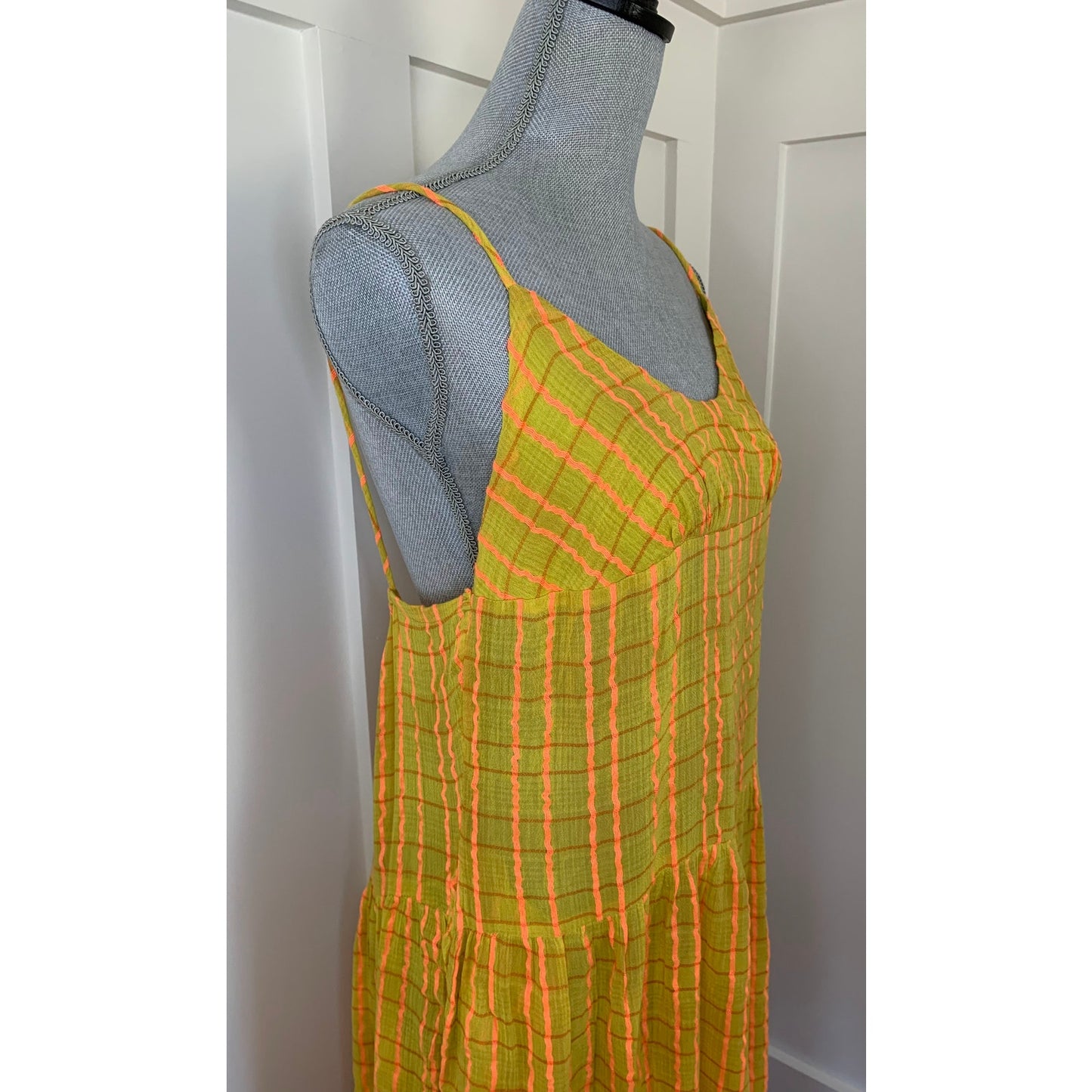 Free People Marigold Maxi Dress in Turmeric Combo Small Sleeveless Boho Cotton