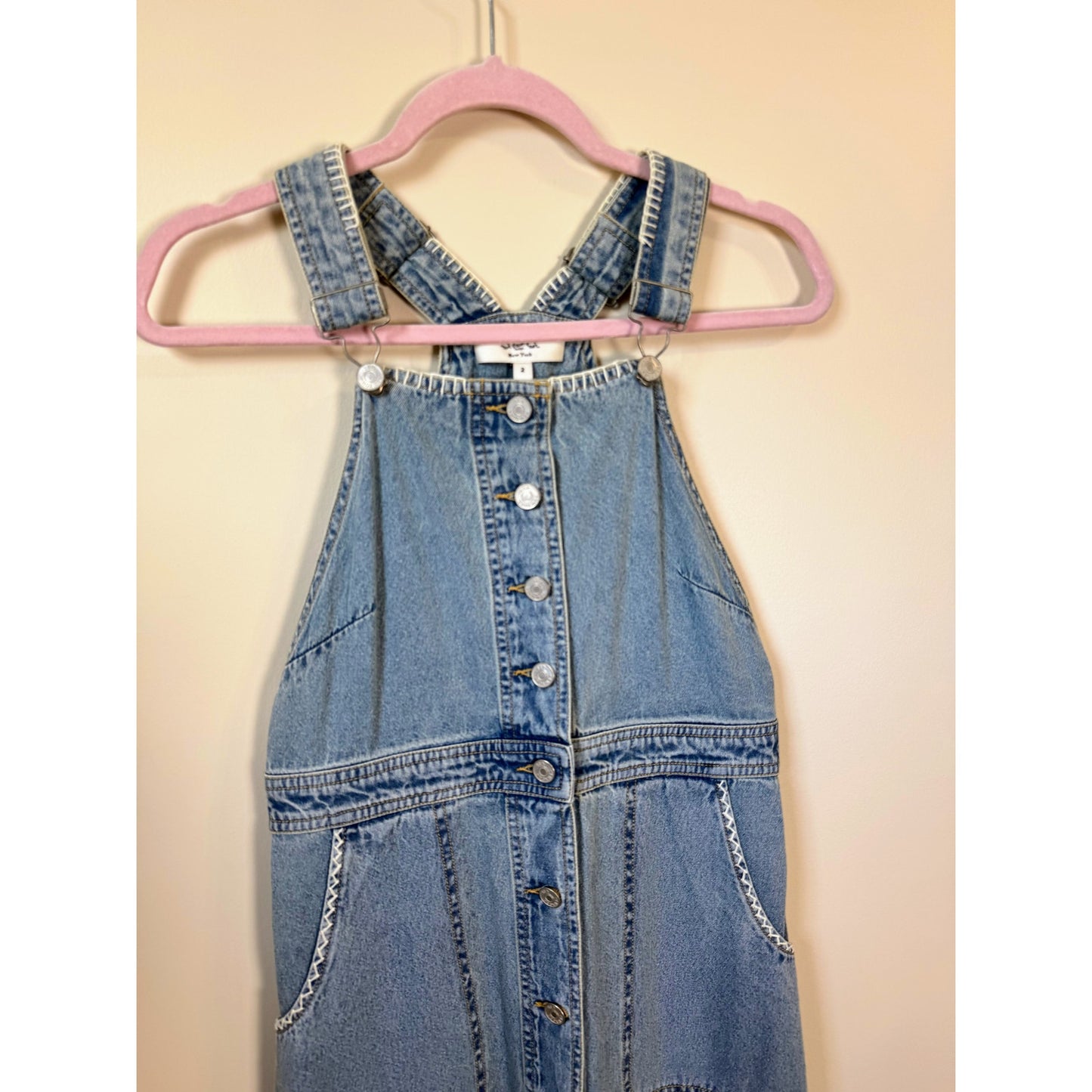 NEW NWT Sea NY Marion Mended Denim Overall Midi Dress Size 2