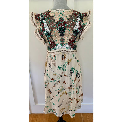 Anthropologie Printed V-Neck Maxi Dress Size 6 Floral Embroidered Lined Boho