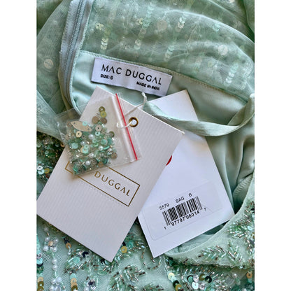 Mac Duggal Midi Mint/Silver/Pearl Size 6 STYLE 5579