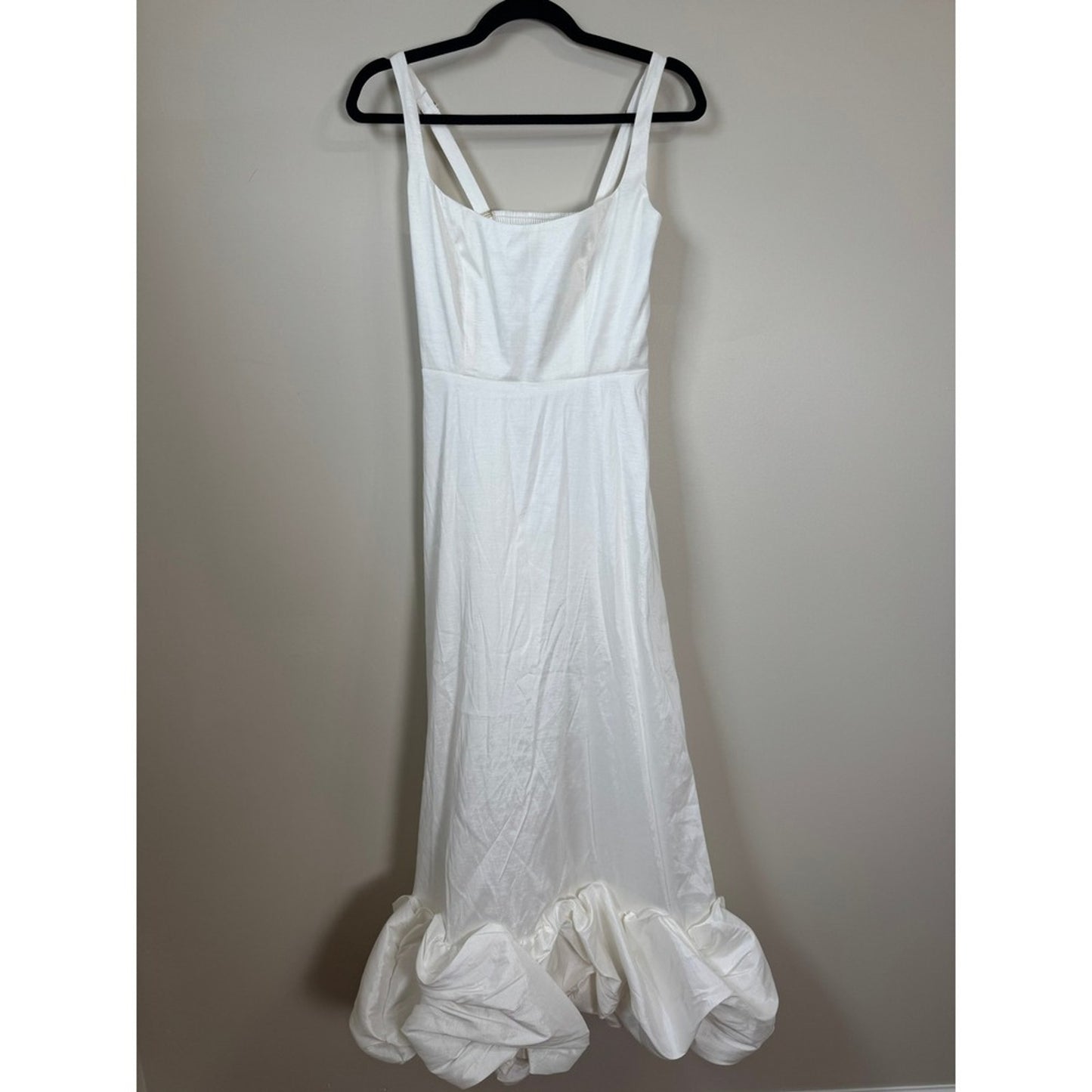 White Bubble Hem Maxi Dress Square Neck Smocked Back Bridal Formal Evening