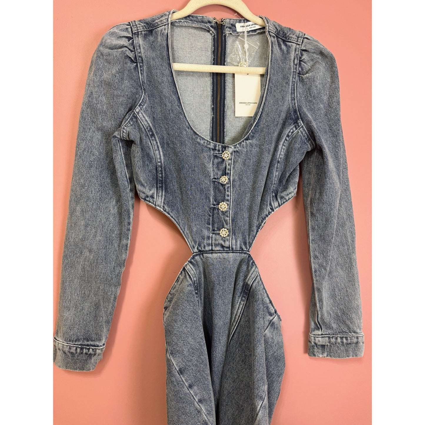 Amanda Uprichard Alabama Denim Mini Dress in Caspian Size Small