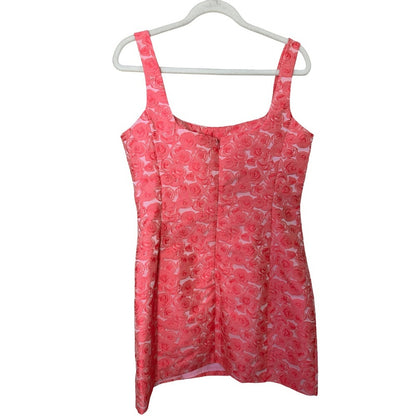 Amanda Uprichard Pink Floral Rose Textured Mini Dress Square Neck Sleeveless L
