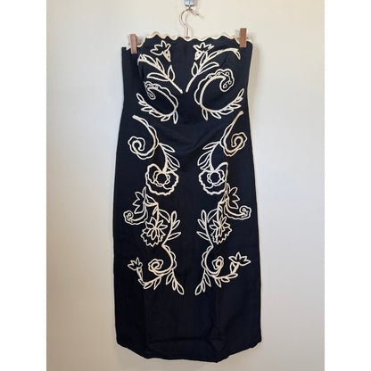 La Linge Sophia Dress Strapless Embroidered Linen Midi Black Ivory Size4