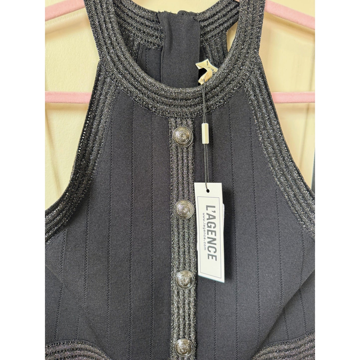NEW NWT L'agence Anissa Button Dress Black Size Small