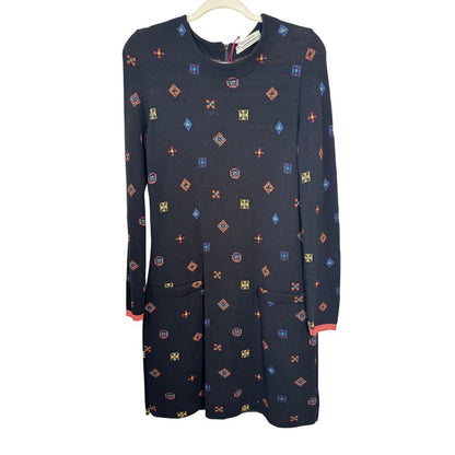 AldoMartins Barcelona Black Geometric Knit Long Sleeve Shift Dress Womens 8