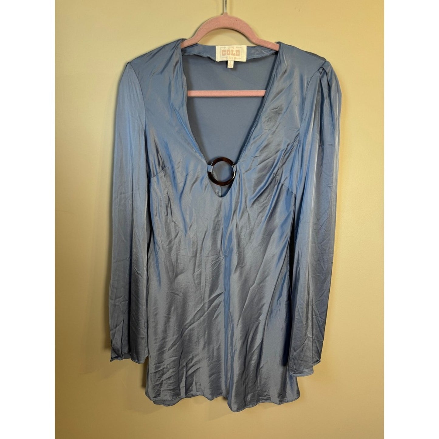 STONE COLD FOX Blue Satin Ring Detail Long Sleeve Mini Dress