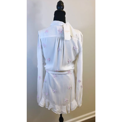 Rococo Sand Stellar Georgette Short Dress in White Size XS Long Sleeve Sequins