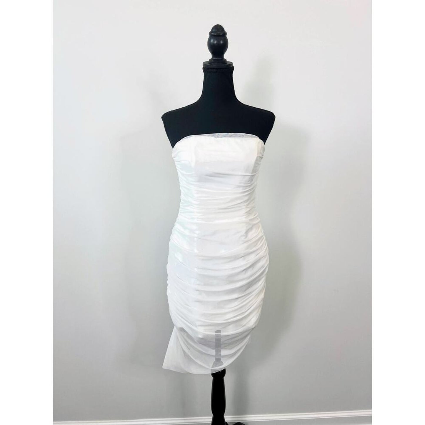 Majorelle‎ Ursula Mini Dress in White Medium Asymmetrical Strapless Ruched Mesh