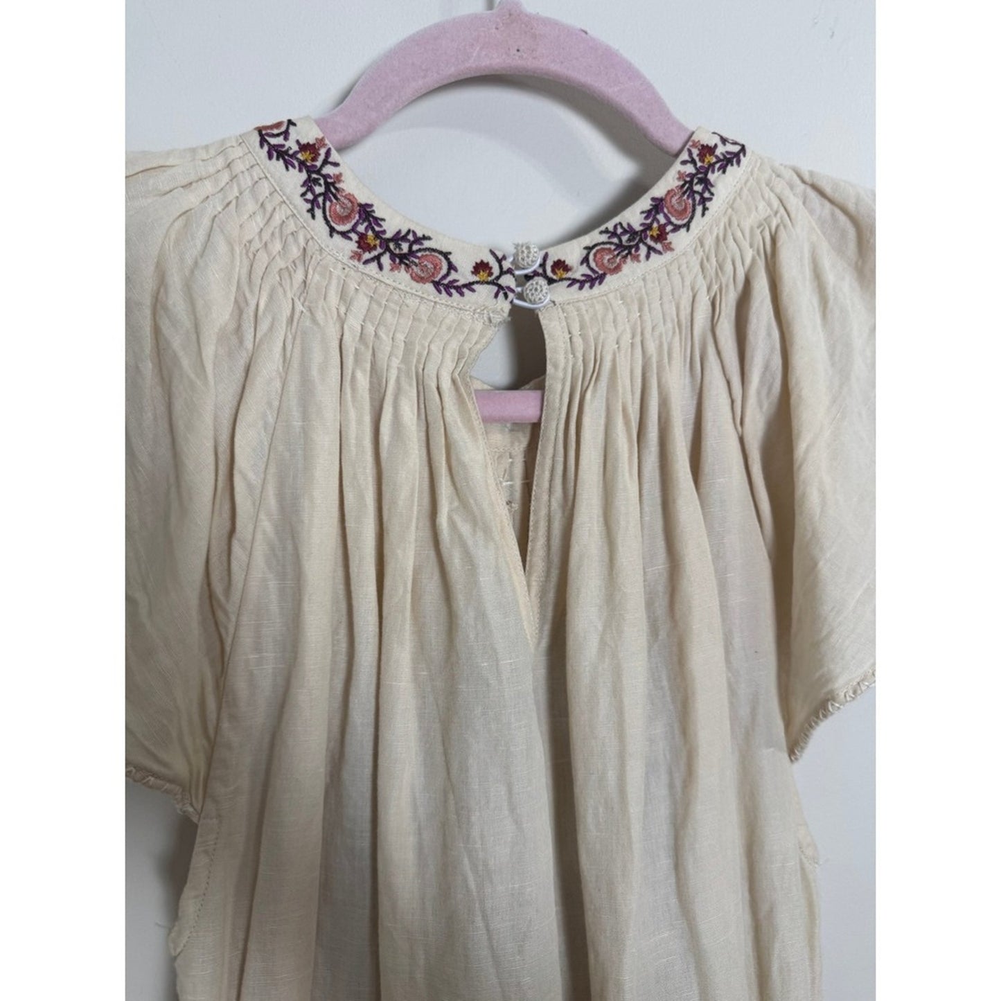 Ulla Johnson Embroidered Tiered Midi Dress Ruffled Neckline Flutter Sleeve