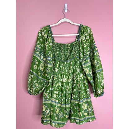 Free People Endless Afternoon Mini Dress in Green Size XS Floral Long Sleeve
