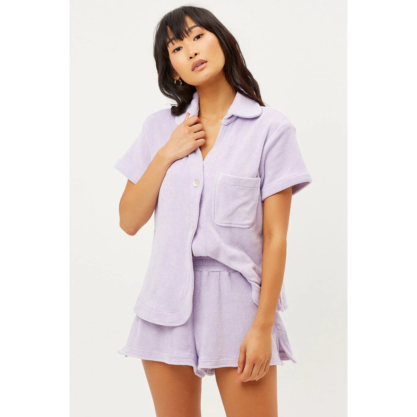NEW Frankies Bikinis Coco Terry Button Up Shirt Size XS Lavender