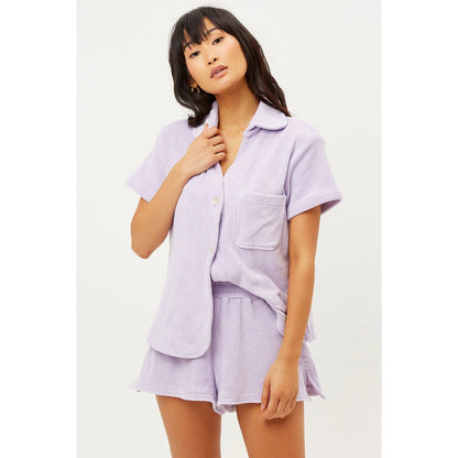 NEW Frankies Bikinis Coco Terry Button Up Shirt Size XS Lavender