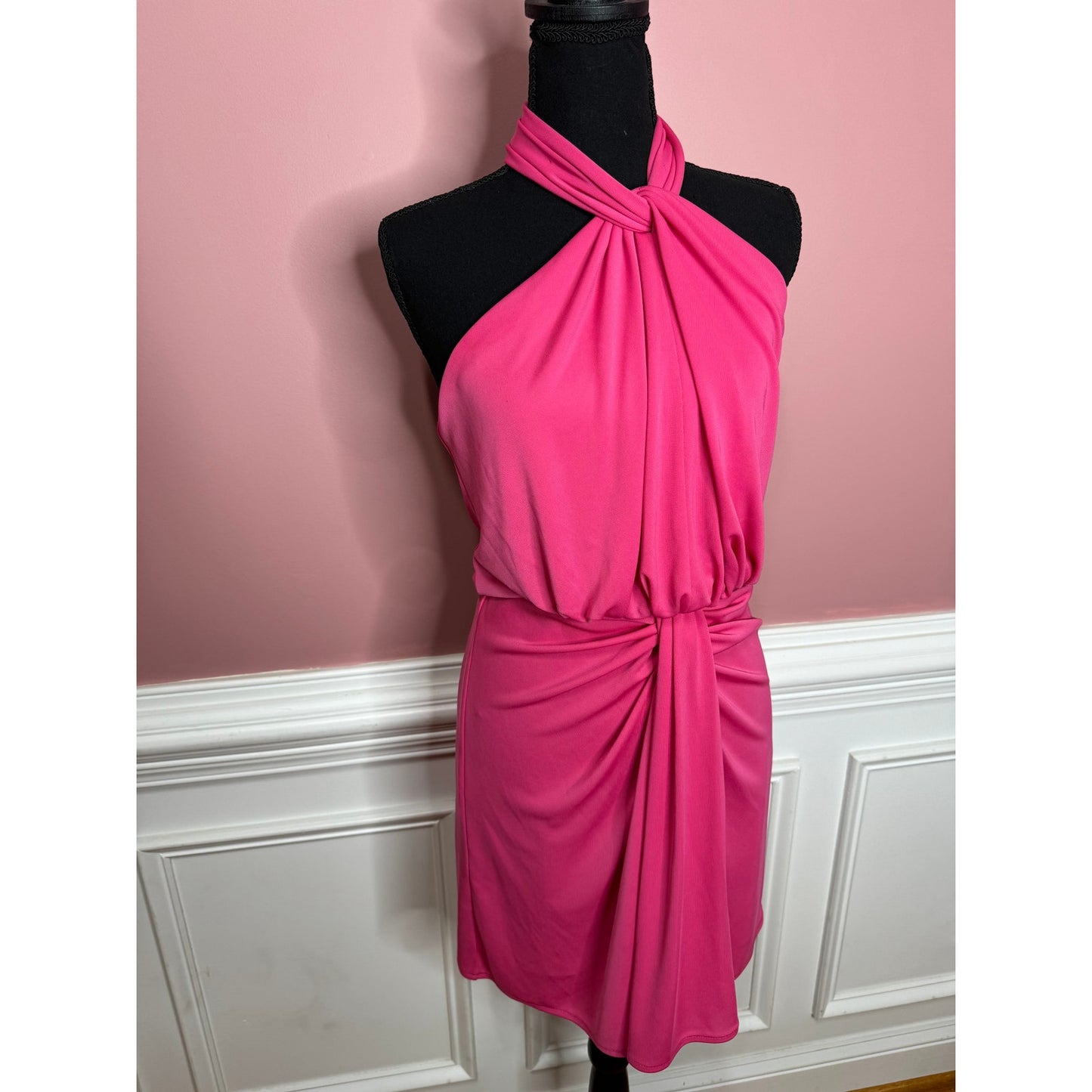 Cinq a Sept Kaily Gathered Mini Dress in Pink Dahlia Size 6 Ruched Stretch