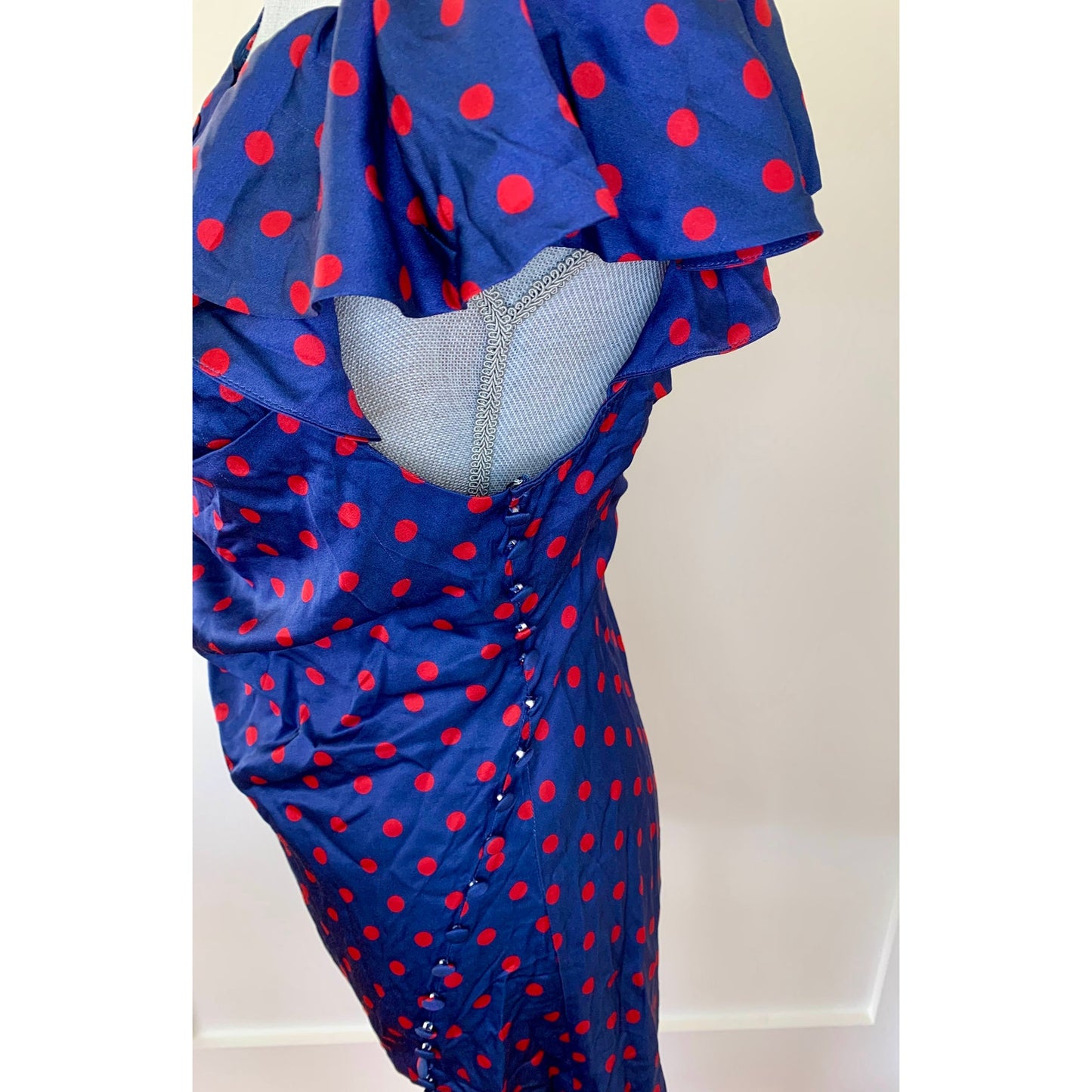 For Love & Lemons Dolores Mini Dress in Blue Size XL Polka Dots Off Shoulder