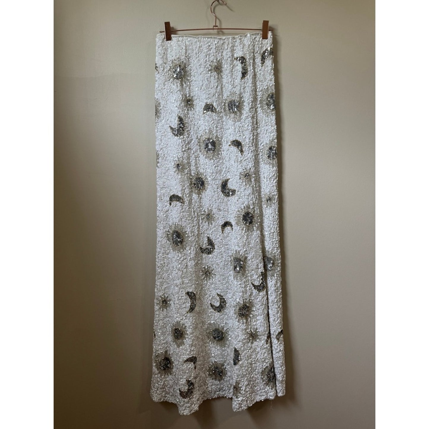 Show Me Your Mumu White Sequin Celestial Sun Moon Maxi Skirt Beaded