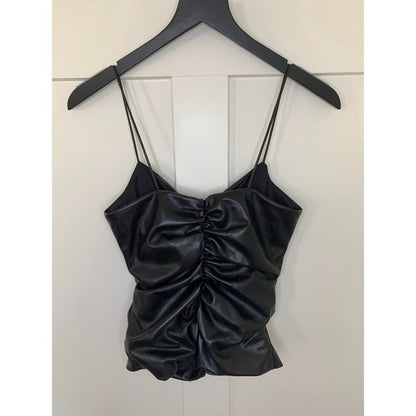 7‎ For All Mankind Faux Leather Ruched Cami Tank Black Size XS Pullover Gothic