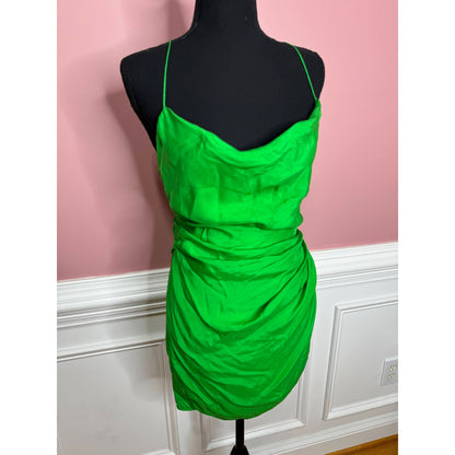 Gauge 81 Shiroi Short Silk Mini Dress in Jungle Green Small Cowl Neck Lined