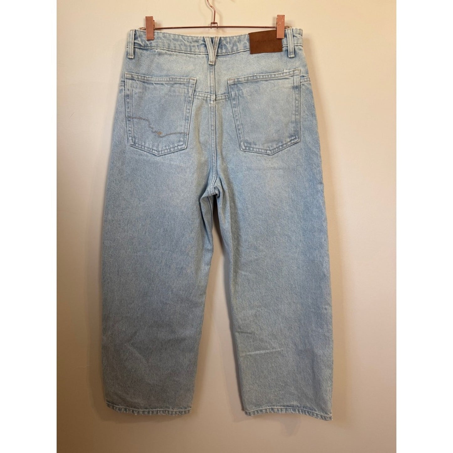 We The Free Free People Old West Slouchy Wide Leg Distressed Jeans Light Wash 27
