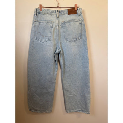We The Free Free People Old West Slouchy Wide Leg Distressed Jeans Light Wash 27