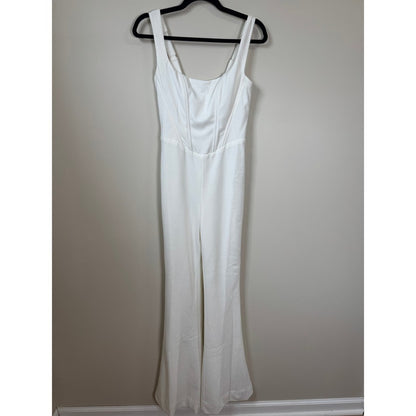 White Corset Wide Leg Jumpsuit Square Neck Sleeveless Bridal Event One Piece