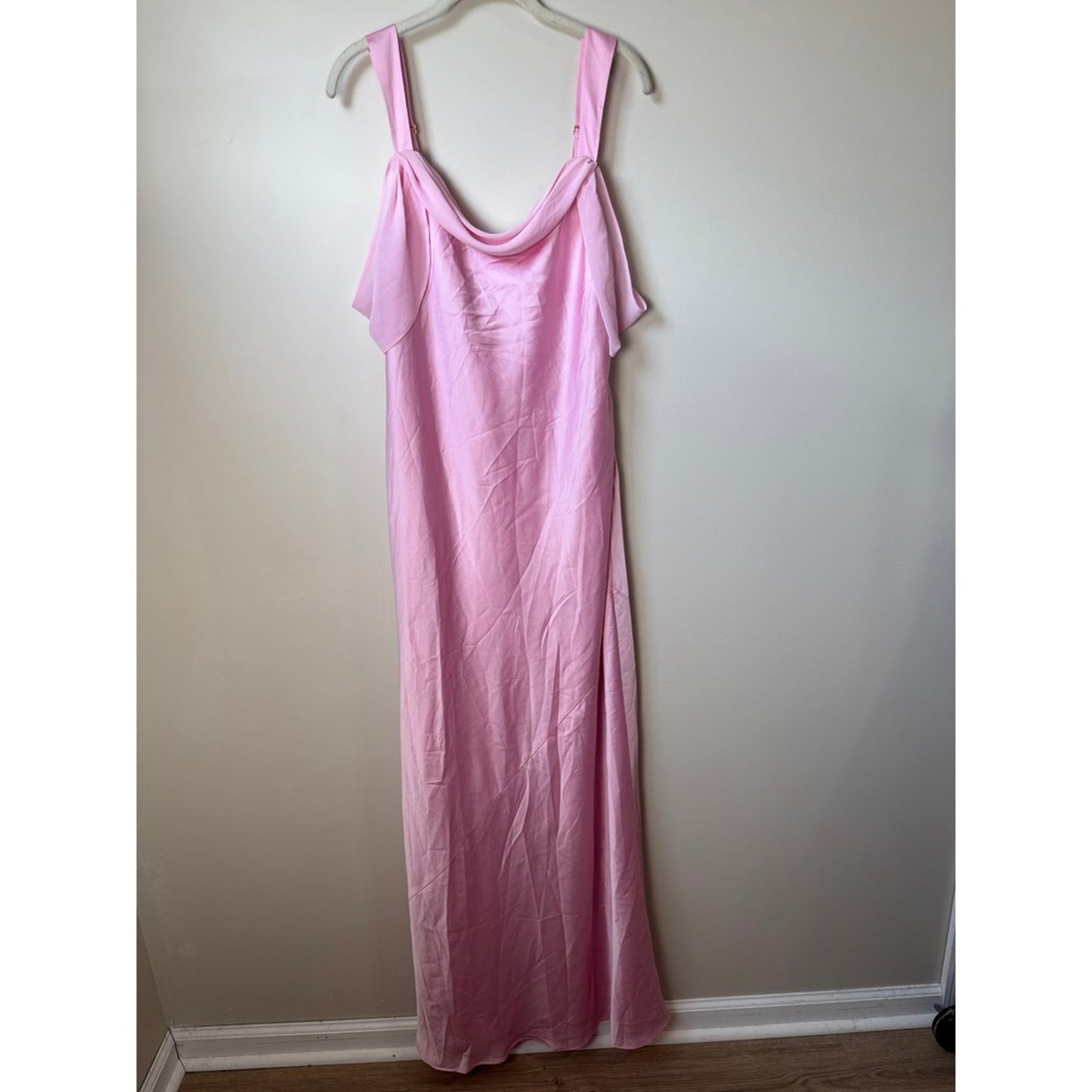 Show Me Your Mumu Rome Maxi Dress Pink Satin Cold Shoulder Bridesmaid Gown Large
