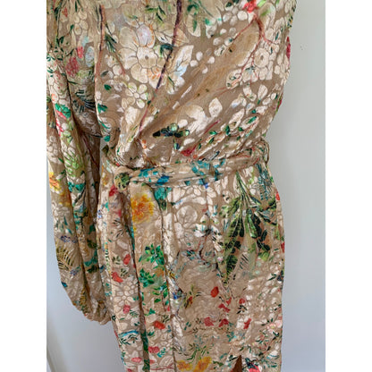 Hemant & Nandita Veena Dress in Nude Large Midi Floral One-Shoulder Lined