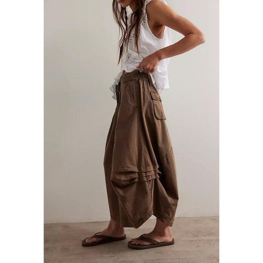 Free People Willow Poplin Maxi Skirt Chocolate Brown Medium