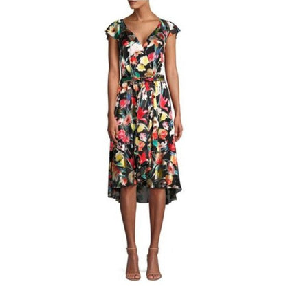 Elie Tahari Ryder V-neck Floral Dress Black Multi Size 4