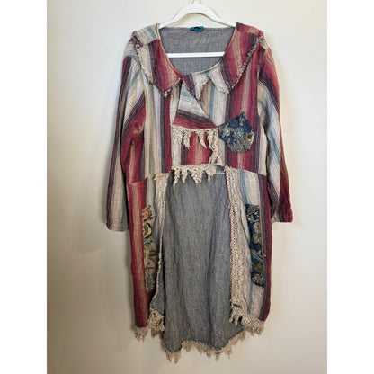 Jaded Gypsy Patchwork Striped Lace Trim Bohemian Tunic Dress Women L