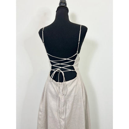 Enza Costa Laced Open Back Dress in Mist Size 3 Maxi Lined Party Cocktail‎ Linen