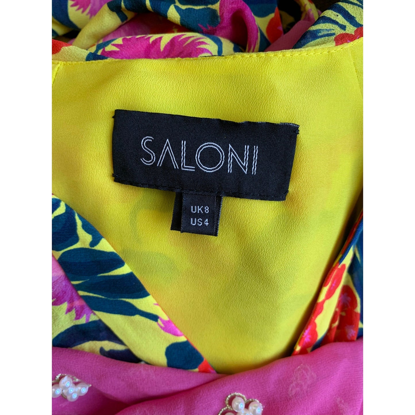 Saloni Ginny Maxi Dress in Multicolor Floral Size 4 Embellished Long Sleeve Silk