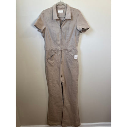 Free People We The Free Marci Denim Jumpsuit Flare Leg Tan Coverall XL NEW