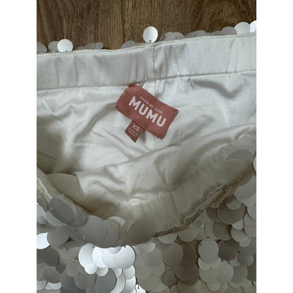 Show Me Your Mumu Izzy Skort XS White Shimmer Shell Sequin Mini Skirt