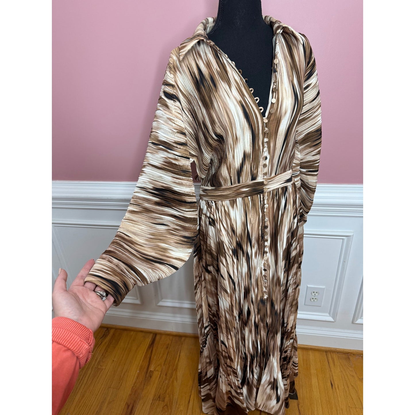 Simkhai Jonathon Thorn Abstract Indiana Midi Dress in Brown Size 8 Long Sleeve