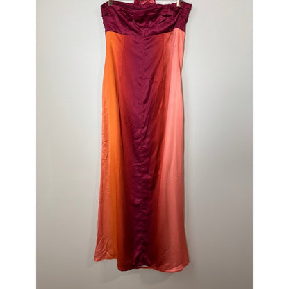YLLW Ombre Strapless Maxi Dress Burgundy Orange Gradient with Scarf New