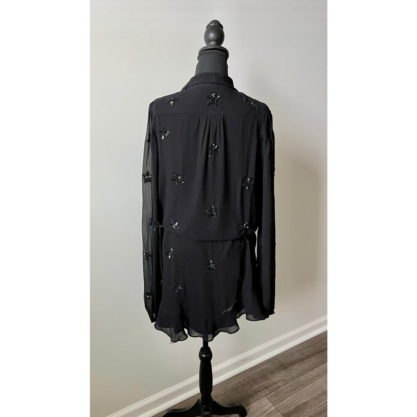 Rococo Sand Stellar Georgette Short Dress in Black Medium Embellished Sequins