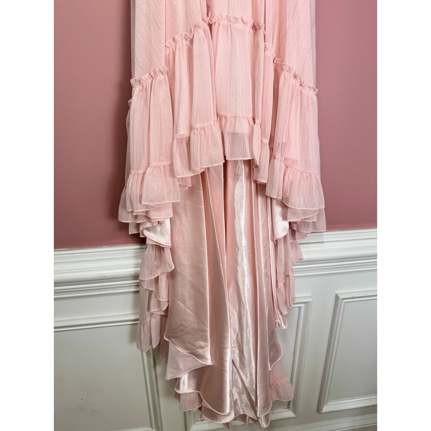 NEW NWT Mac Duggal Beaded Ruffle High Low Gown SYLE 68096 Size 2 in Pink