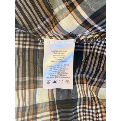 Veronica Beard Plaid Puff Sleeve Button Back Mock Neck Blouse Size 12