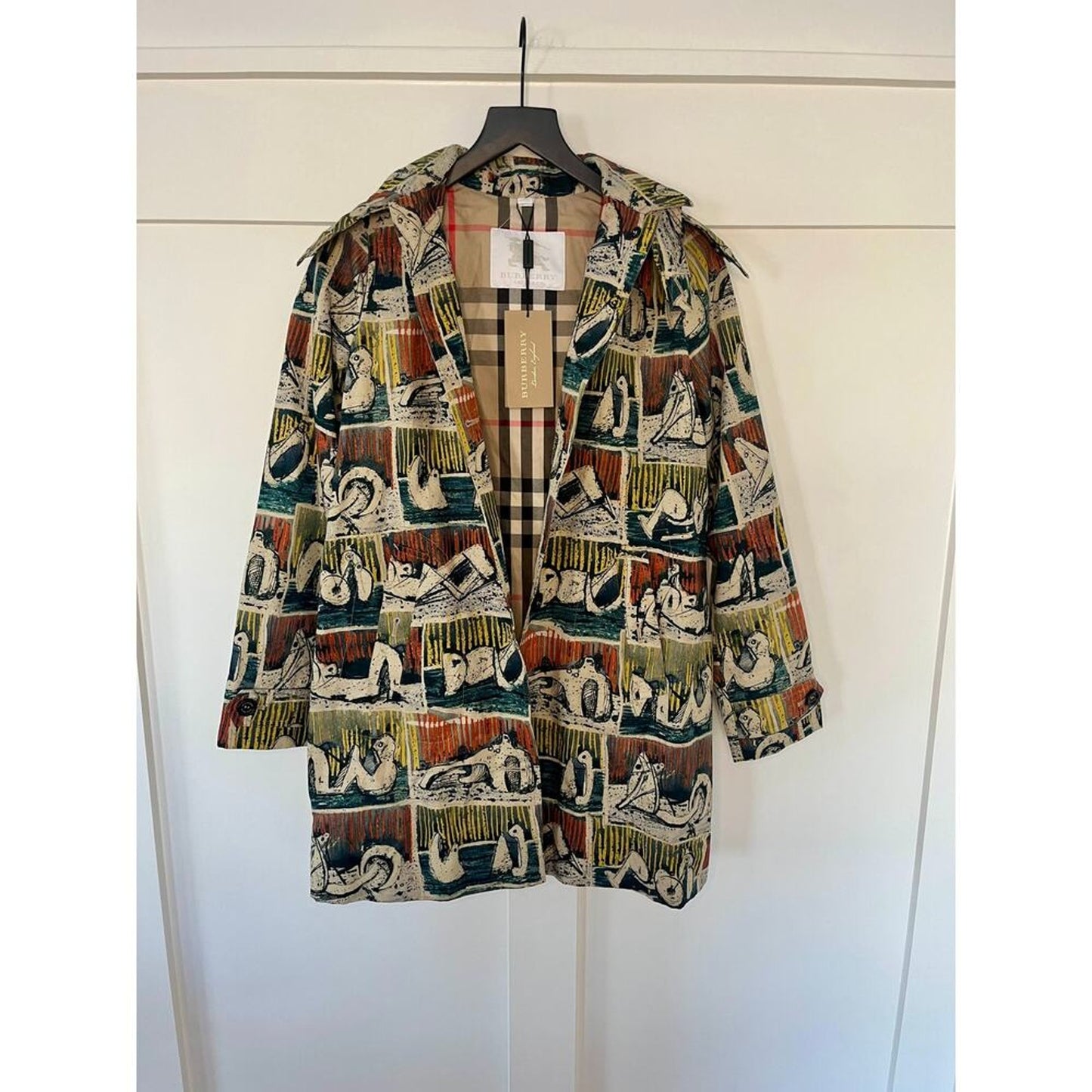 Burberry Children All-Over Pattern Trench Jacket with Hood  Multi Color 14 youth