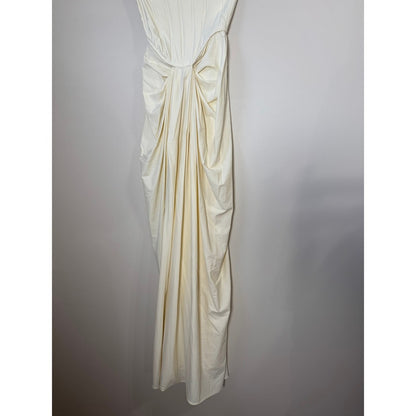 Cream Ruched Draped Strapless Gown Elegant Evening Formal Dress