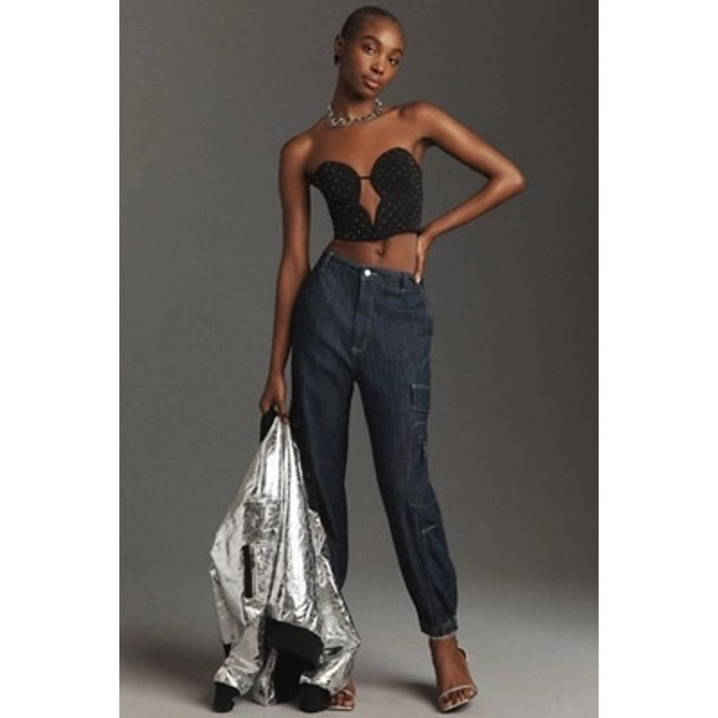 NEW Pilcro Anthropologie Seamed Sport Low-Rise  Cargo Jeans Blue Size 27 Tall