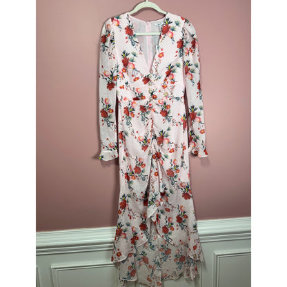 Sau Lee Ciara Floral Pink Ruffle Hi-Low Midi Dress Size 4