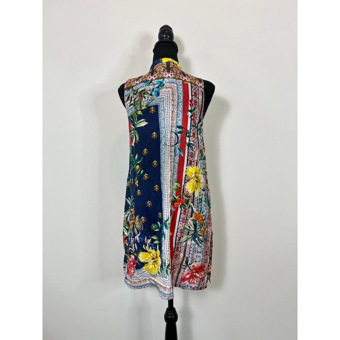 Johnny‎ Was Mini Dress Size XS Floral Butterfly Button Front Silk Boho Summer