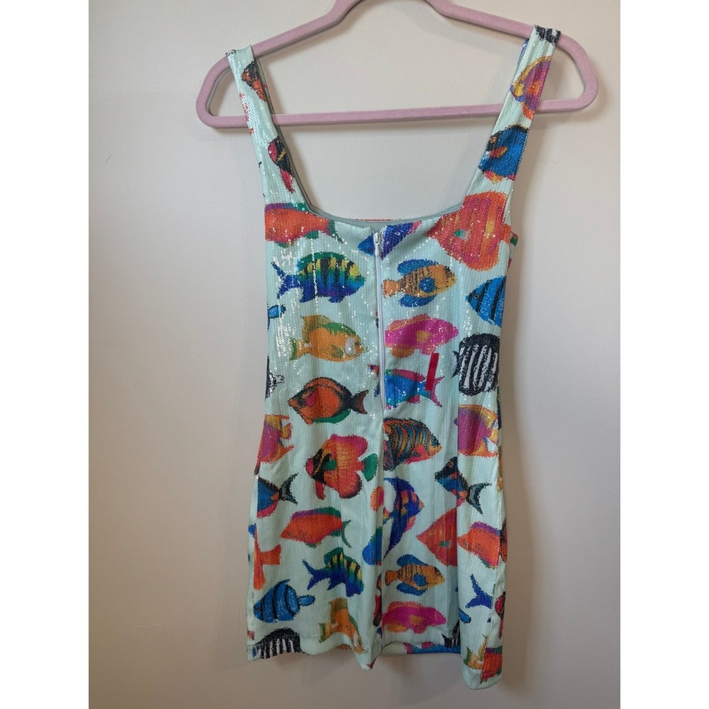 Show Me Your Mumu Tropical Fish Sequin Mini Dress Mint Green XS Square Neck