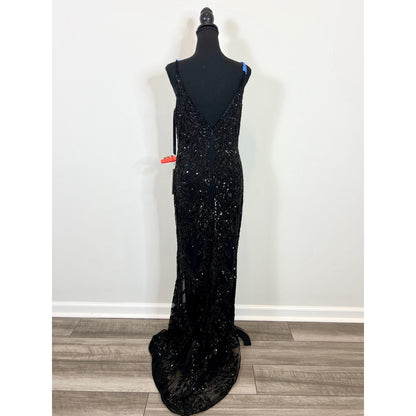 Mac Duggal Embellished Leaf Beaded Gown Black Size 6