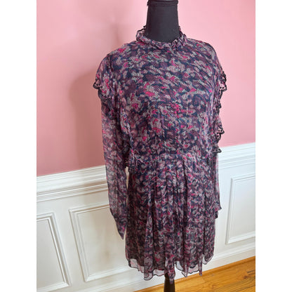 IRO Tinkle Mini Dress Size 18W Sheer Viscose Printed High Neck Long Sleeve