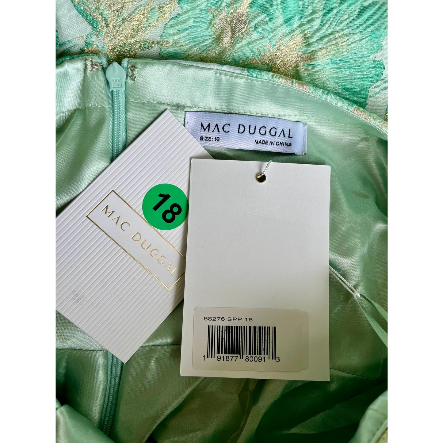 NEW NWT Mac Duggal 68276 Bubble Hem Square Neck Dress Spring Green Size 16