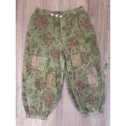Jaded Gypsy Floral Patchwork Harem Pants Green Pink Boho Lagenlook Balloon